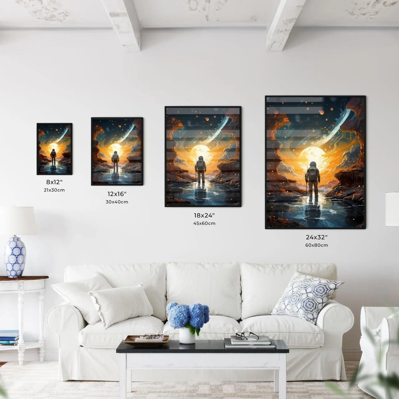 A Man In Space Suit Standing In Water With A Wall Art