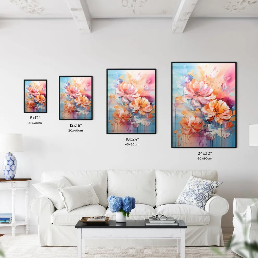 A Painting Of Flowers On A Blue Backgroun Wall Art