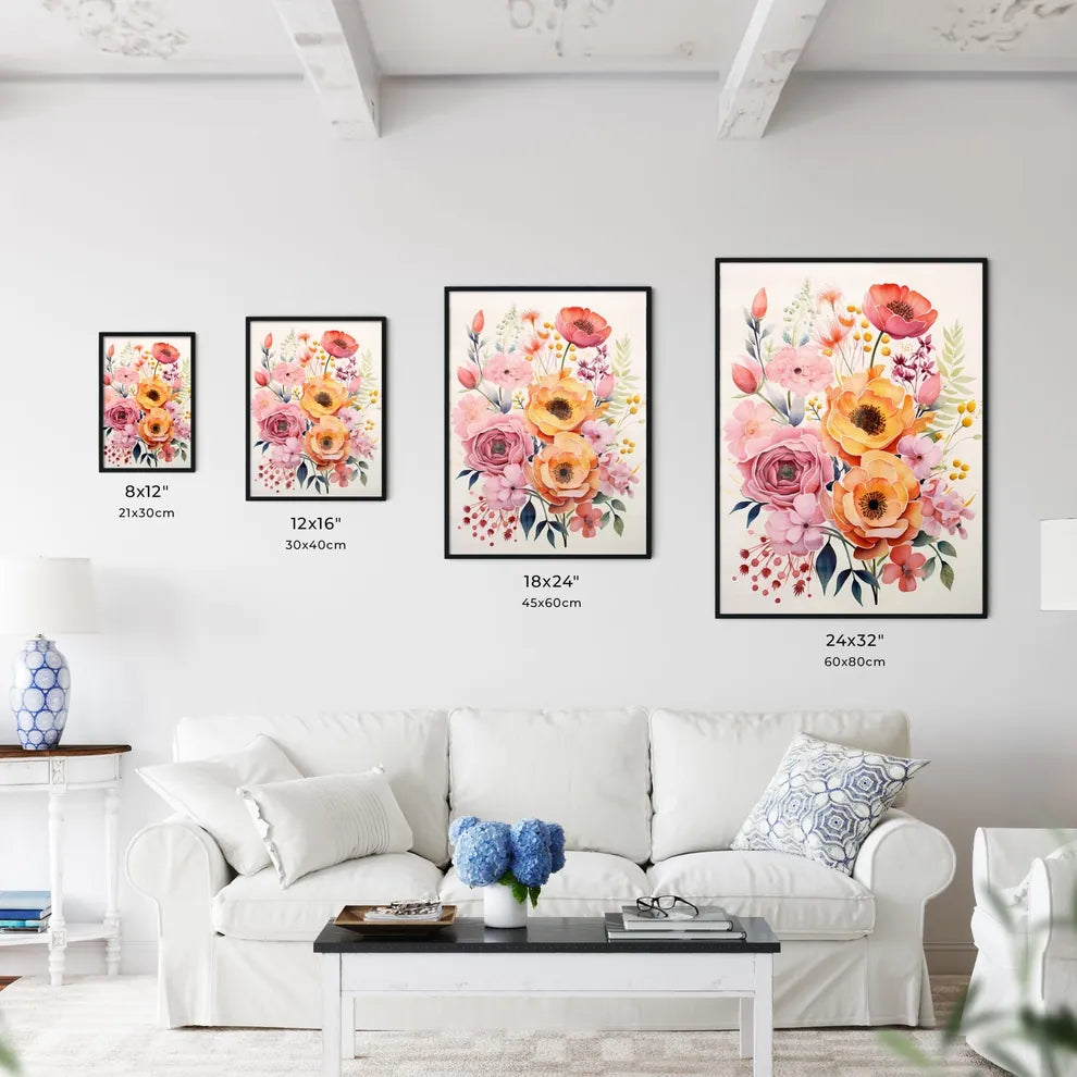 A Painting Of Flowers On A White Backgroun Wall Art