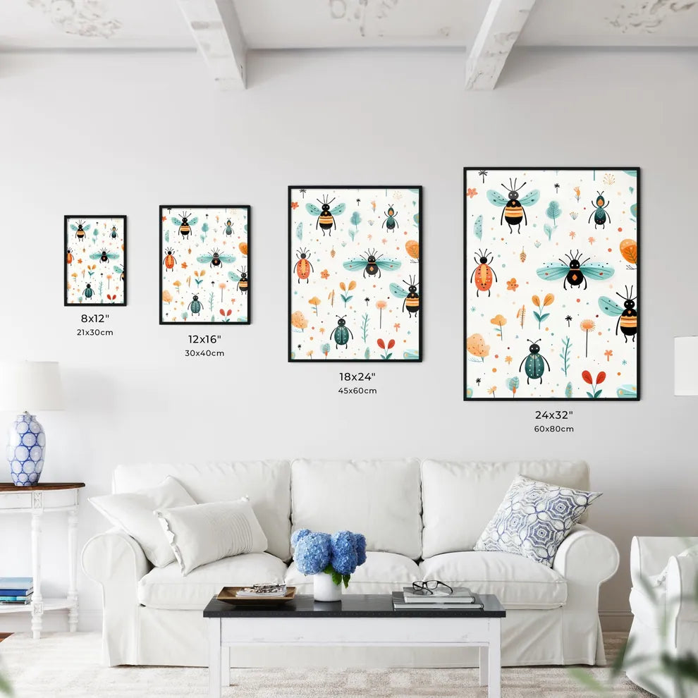 A Pattern Of Bugs And Flowers Art Print