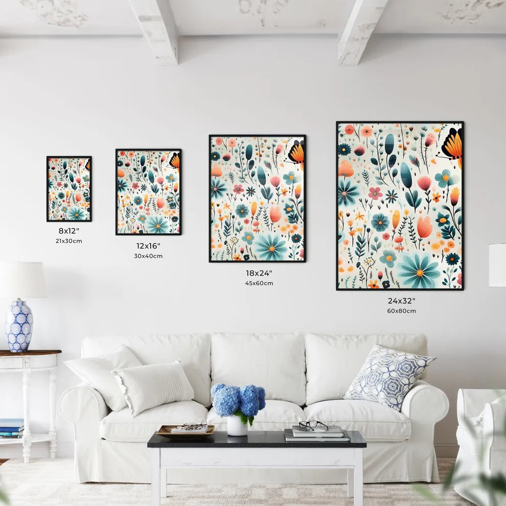 A Pattern Of Flowers And Butterflie Wall Art