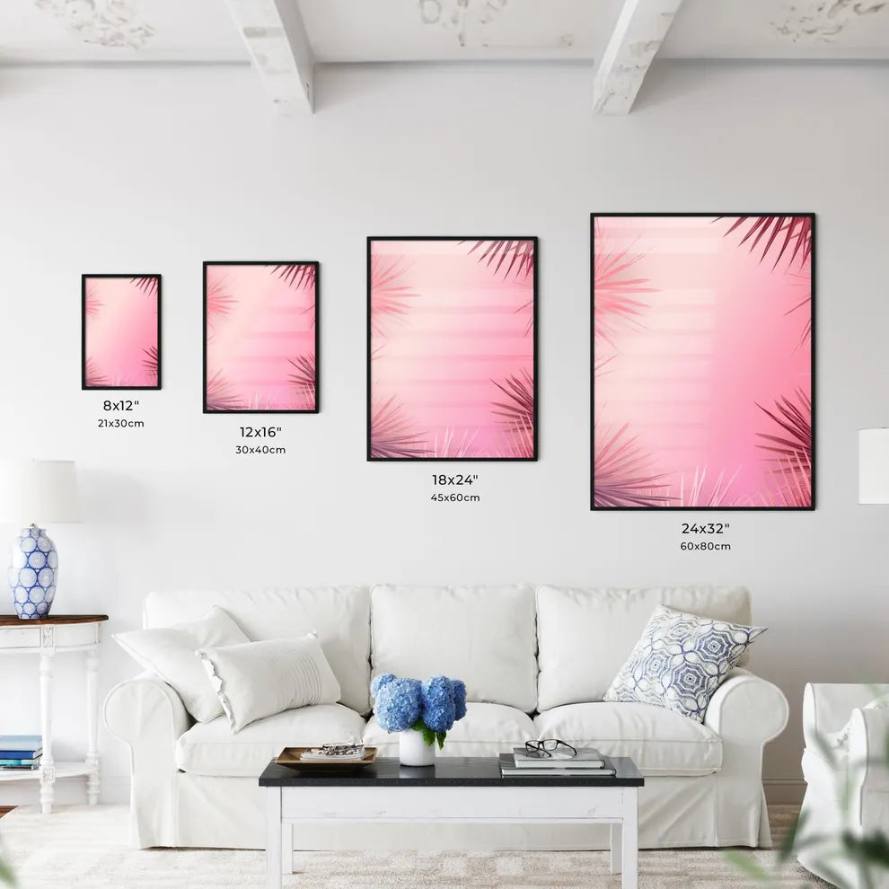 A Pink Background With Palm Leave Wall Art