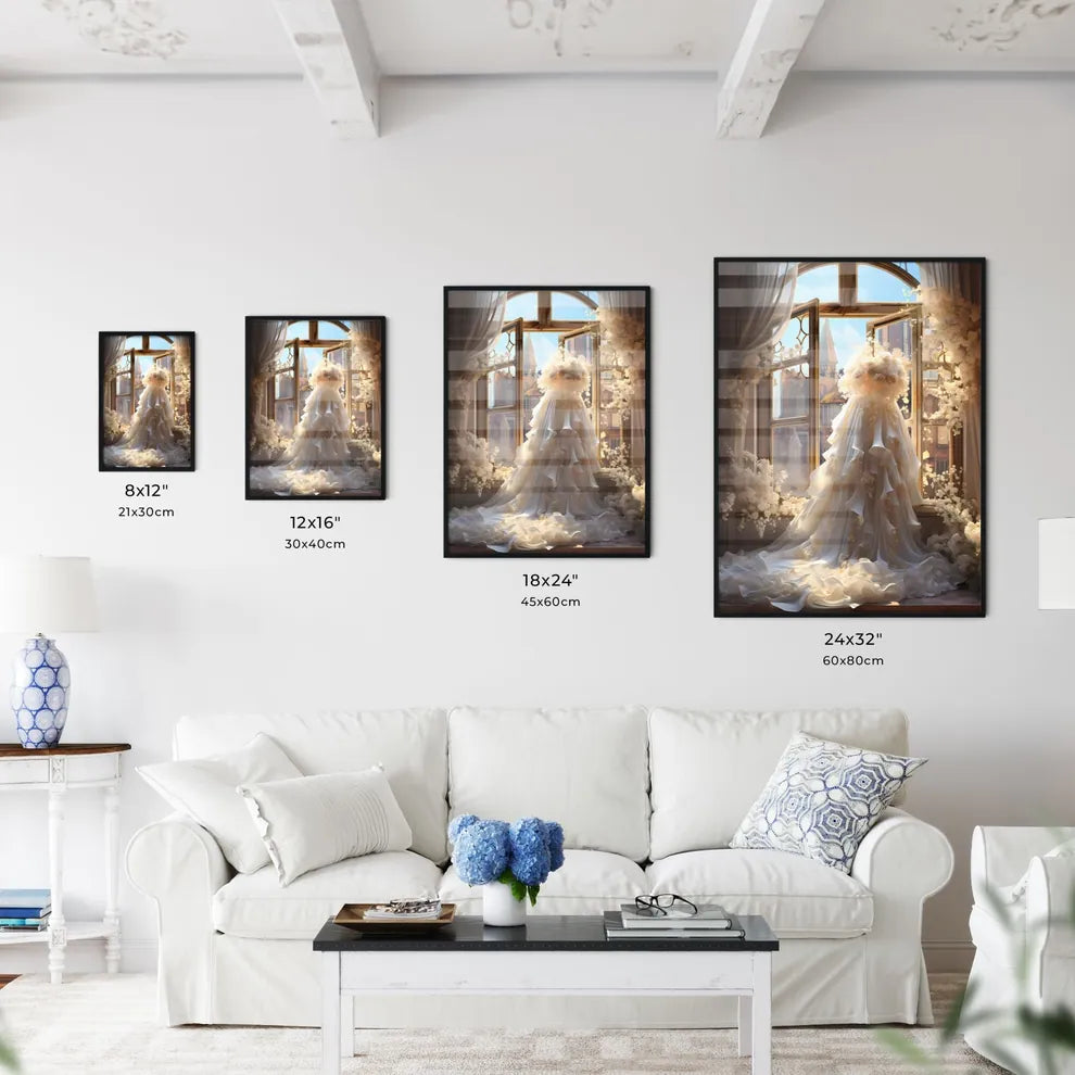 A Wedding Dress In Front Of A Windo Wall Art