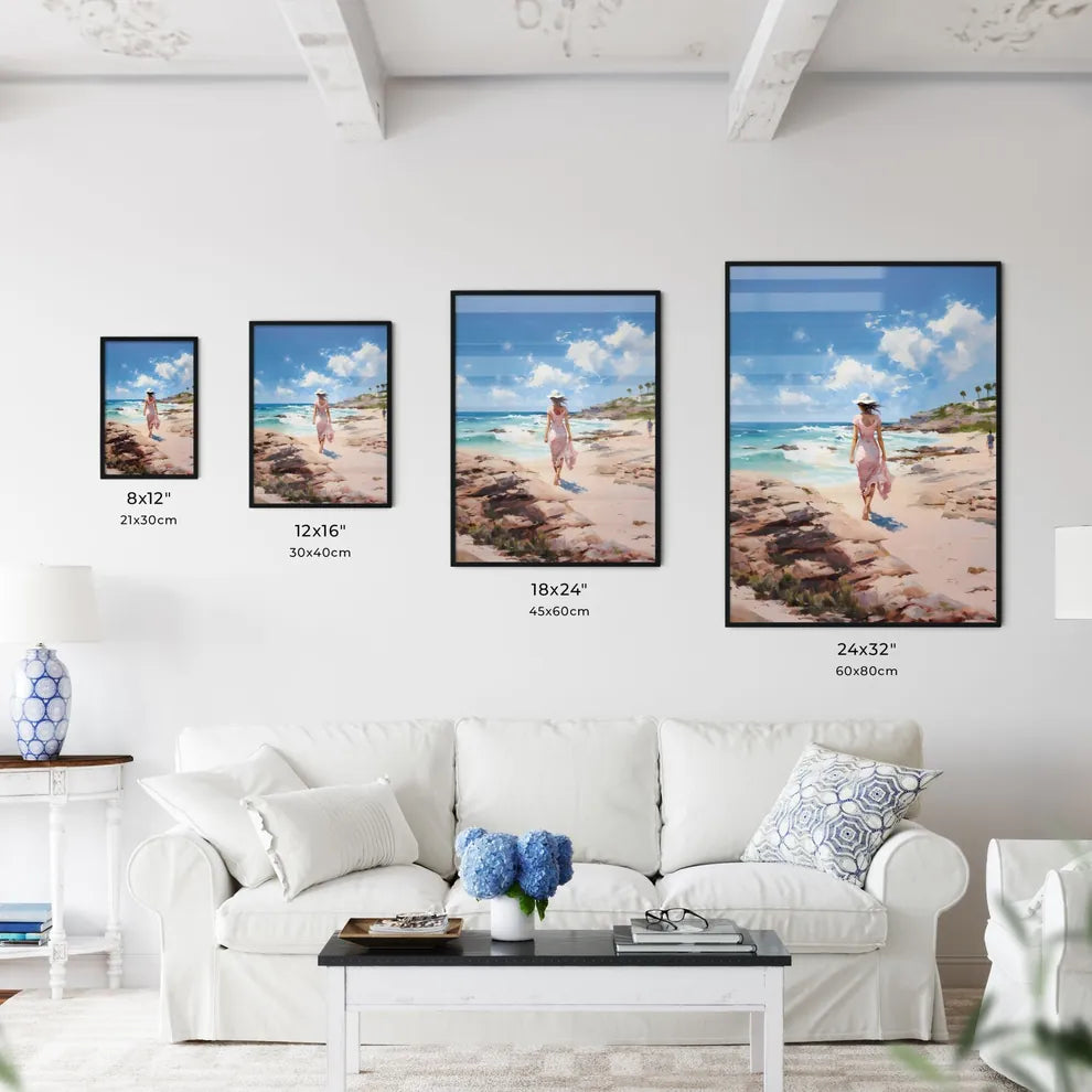 A Woman Walking On A Beac Wall Art