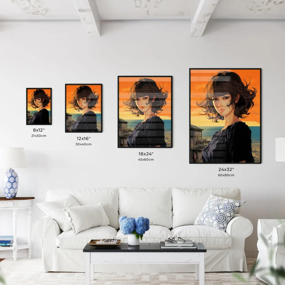 A Woman With Brown Hair And A Black Shir Wall Art