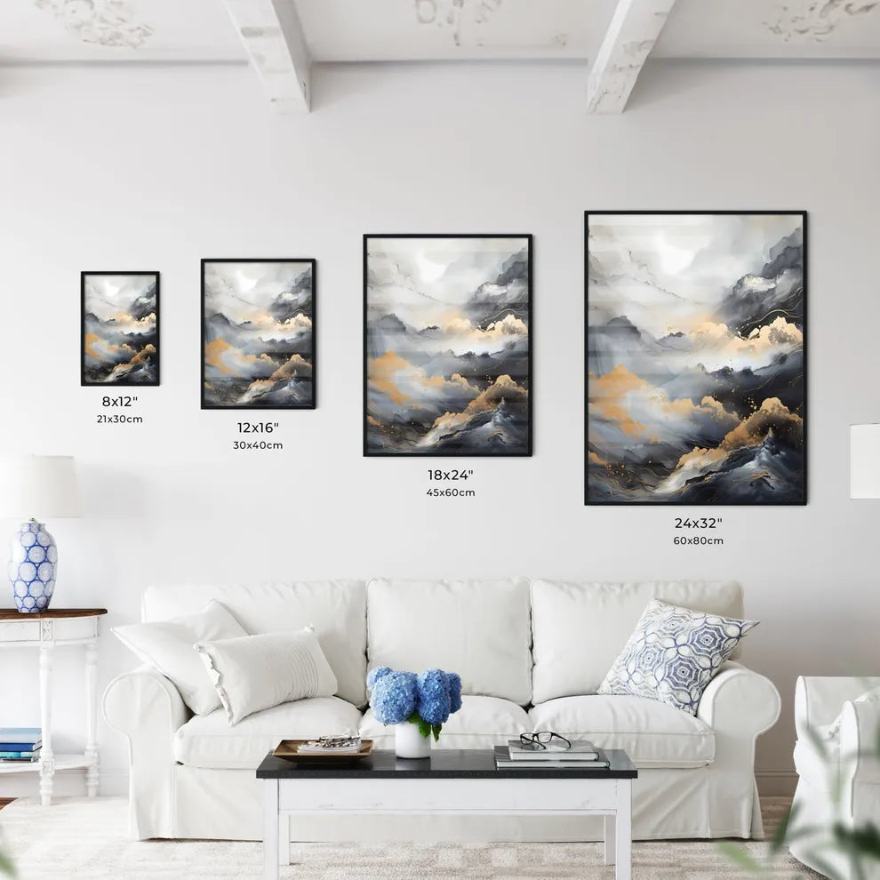 Abstract - A Painting Of Mountains With Gold Wall Art