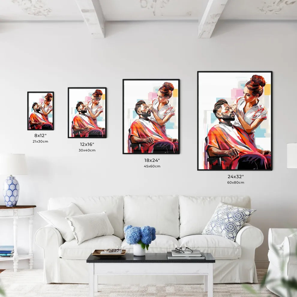 Barber Shop - A Woman Touching A Man's Fac Wall Art