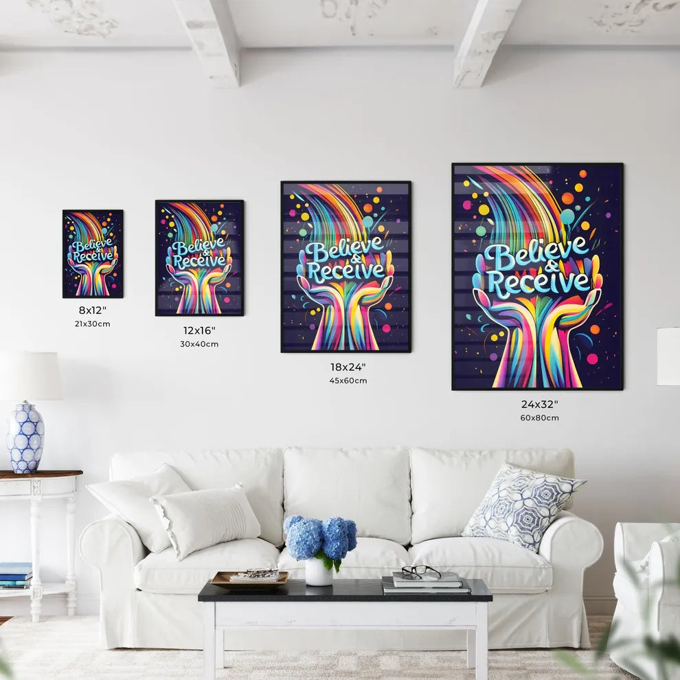Believe Receive - A Colorful Hands Holding A Wall Art