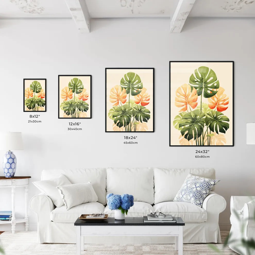Boho - A Group Of Green And Orange Leave Wall Art