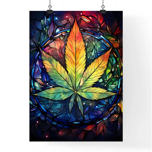 Cannabis - A Colorful Leaf On A Stained Glas Poster