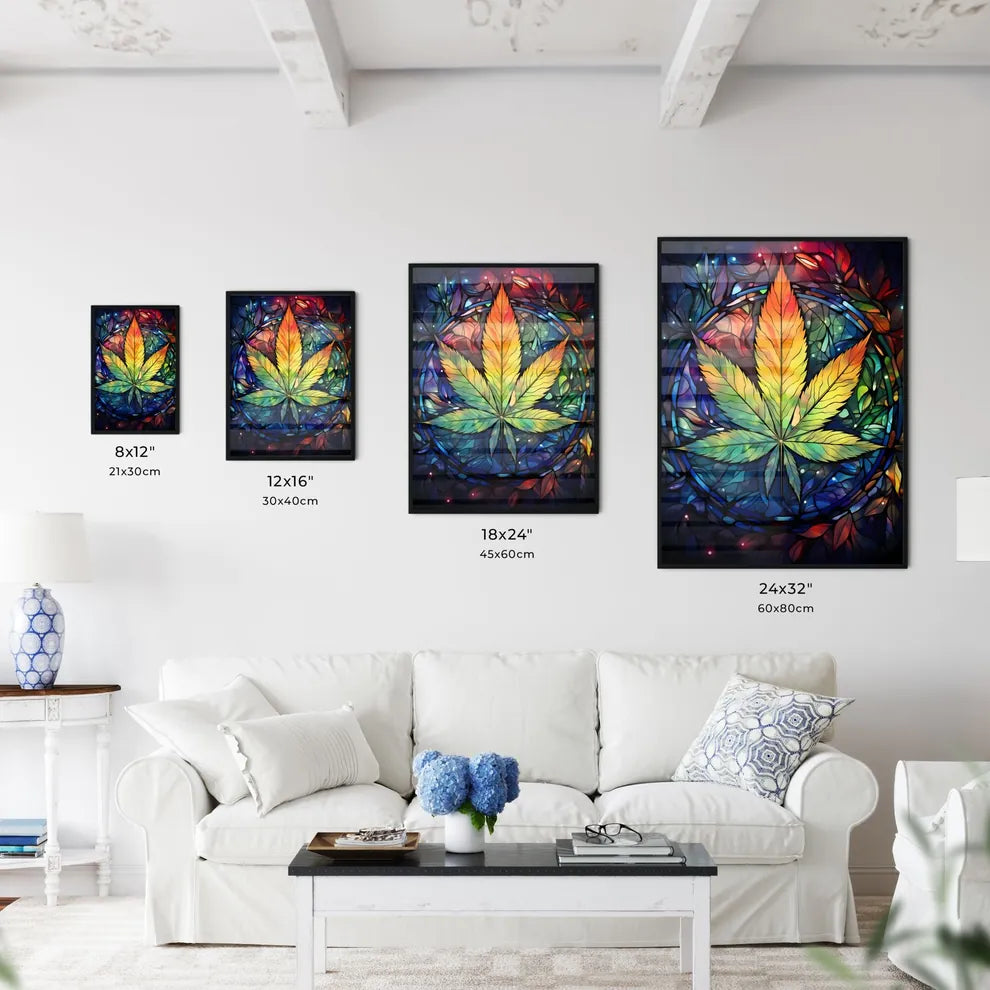 Cannabis - A Colorful Leaf On A Stained Glas Wall Art