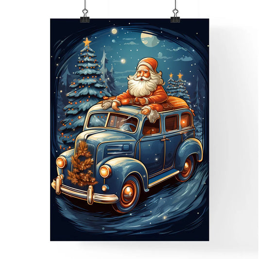 Christmas - A Cartoon Of Santa Claus On A Ca Poster