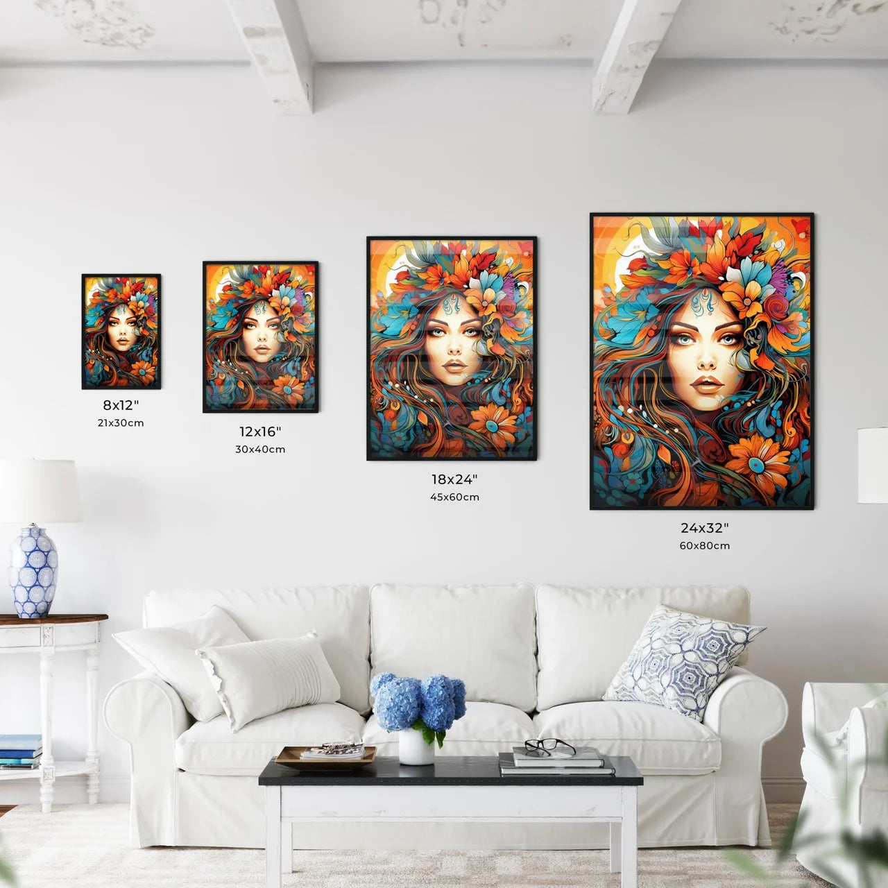 Festive - A Woman With Colorful Flowers And Wall Art