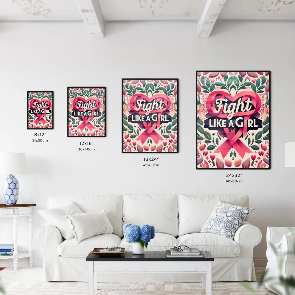 Fight Like A Girl - A Pink Ribbon And Flower Wall Art