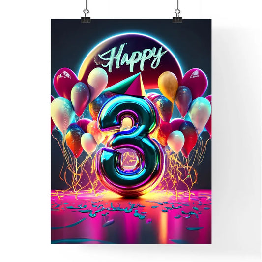 Happy 3Rd - A Number Three With Balloon Poster