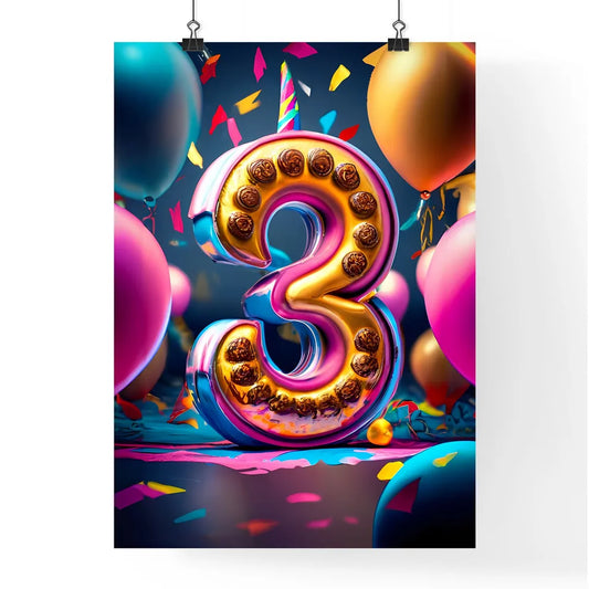 Happy 3Rd Birthday - A Number Three With Bal Poster