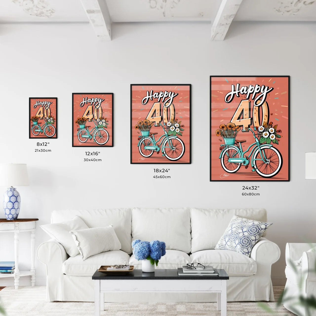 Happy 40Th - A Bicycle With Flowers On I Wall Art