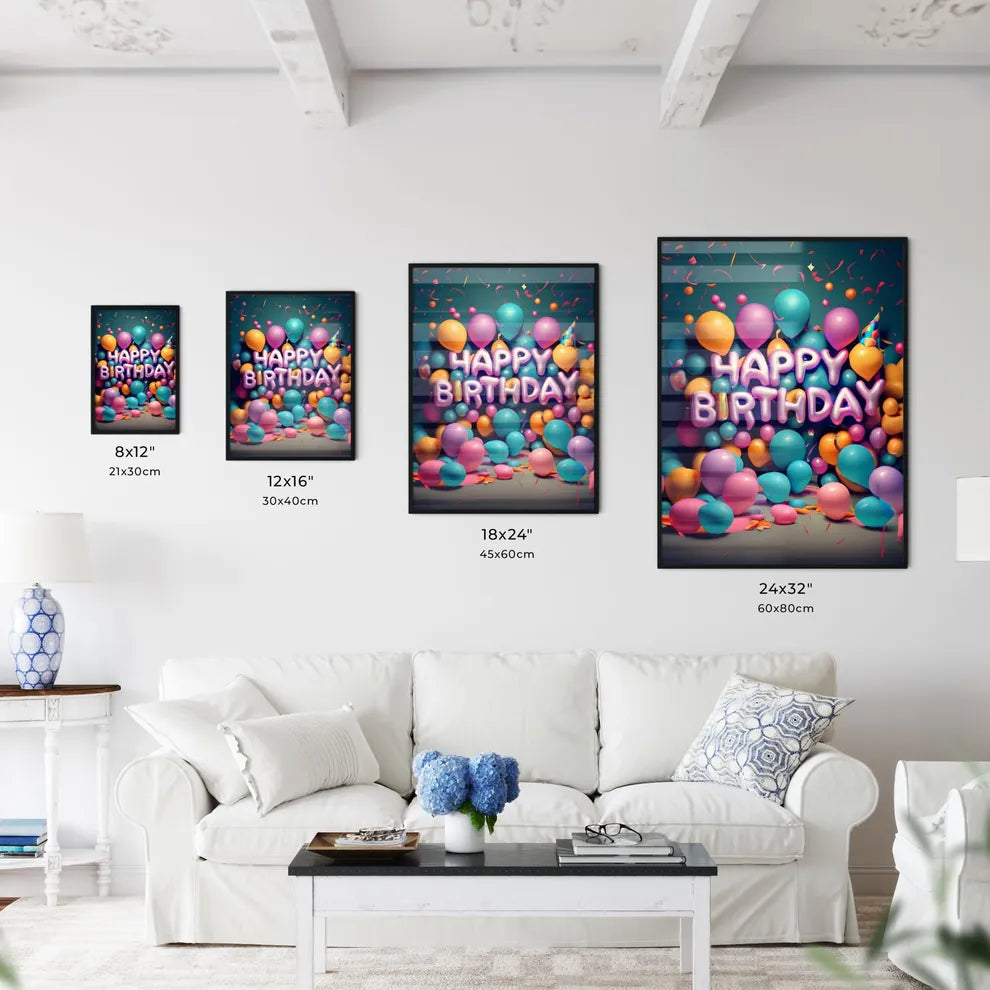 Happy Birthday - A Group Of Balloons And Con Wall Art