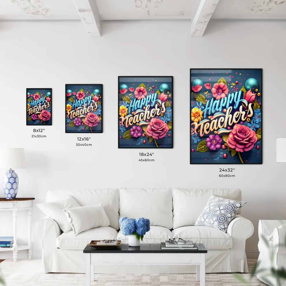 Happy Teachers Day - A Colorful Text With Fl Wall Art