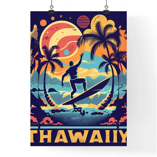 Hawaii - A Man Surfing On A Surfboar Poster