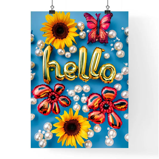 Hello - A Group Of Flowers And Butterflie Poster
