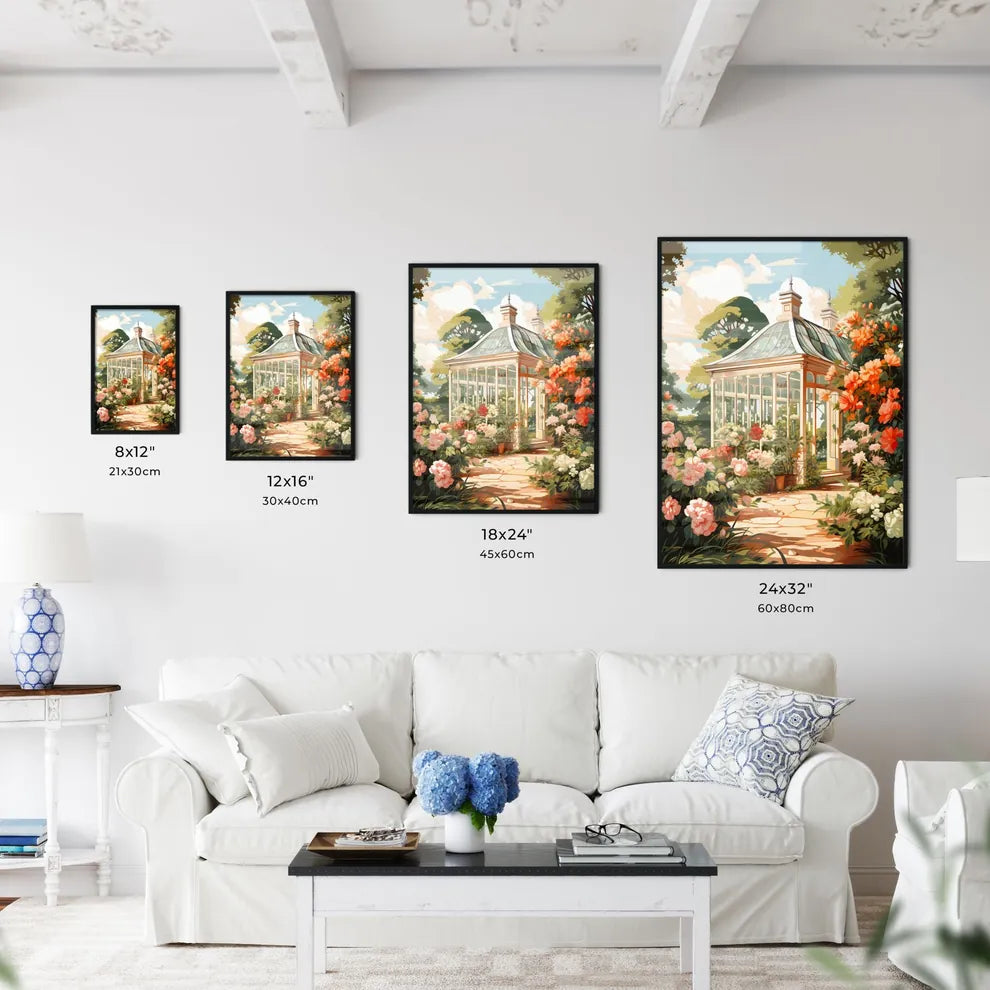 Home - A Painting Of A Glass House With Flowers Interior Design