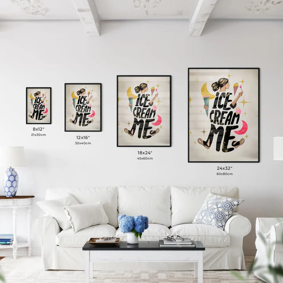 Ice Cream Me - A Woman Holding Ice Cream Con Wall Art