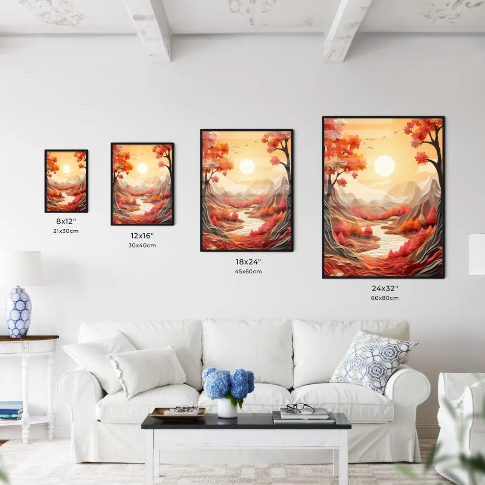 Red Fall - A River Running Through A Valley Wall Art