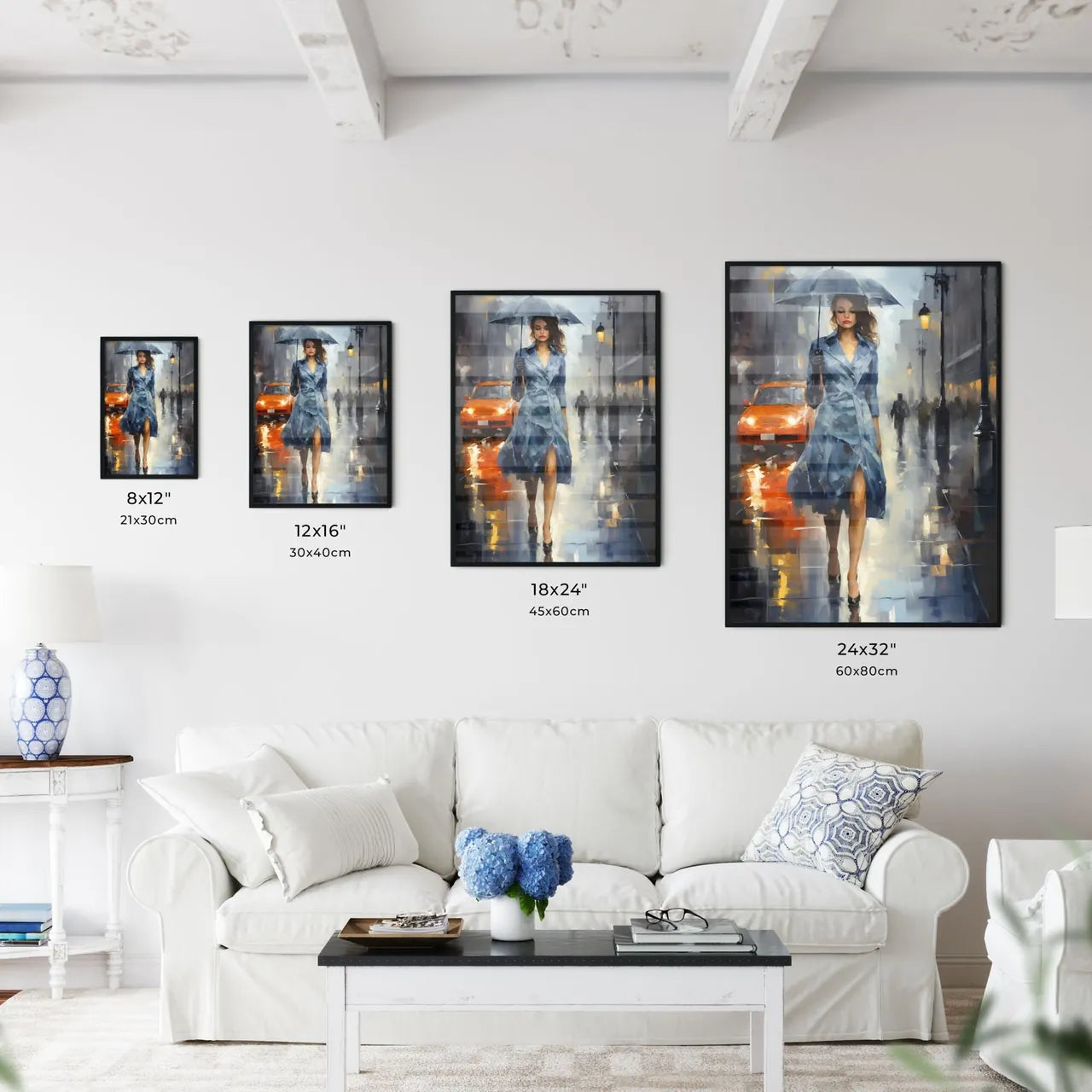 Urban Art - A Woman Walking Down A Street Holding An Umbrella Interior Design