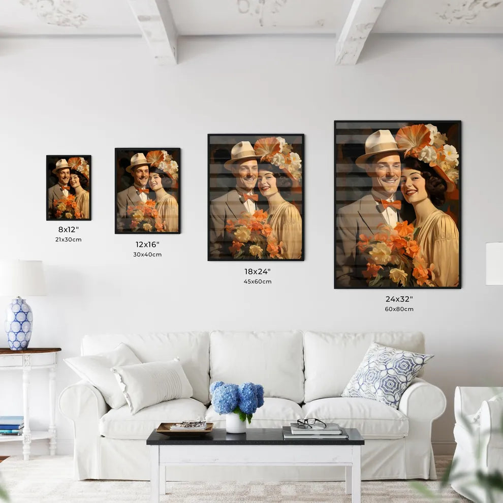 Vintage Marriage - A Man And Woman Posing Fo Wall Art