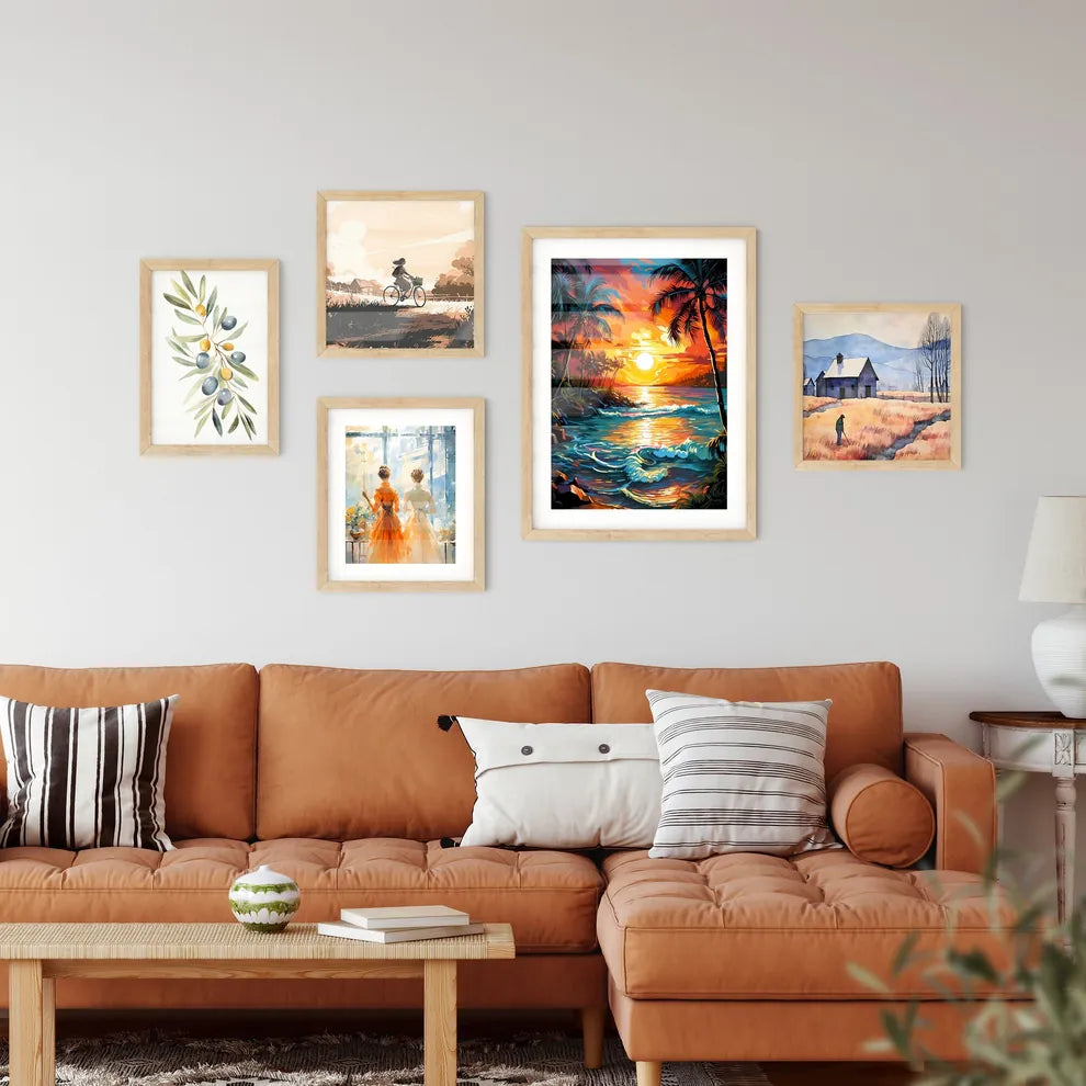 Beach Paradise Sunset With Tropical Palm Tre Wall Art