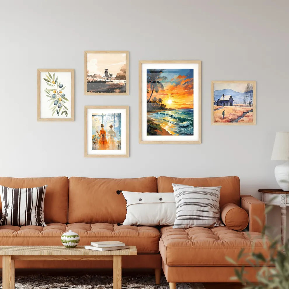 Beach Paradise Sunset With Tropical Palm Tre Wall Art