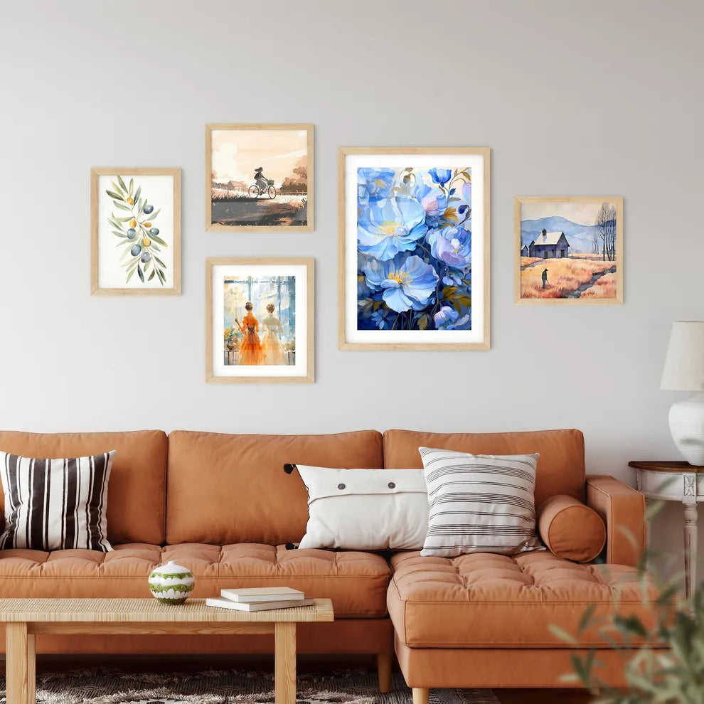 Blue Flowers For Window Curtain Or Fabric - Wall Art