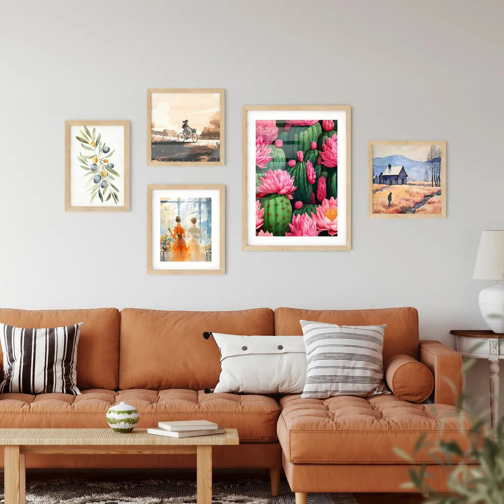 Cactuses Green On Pink Vector Seamless Patte Wall Art