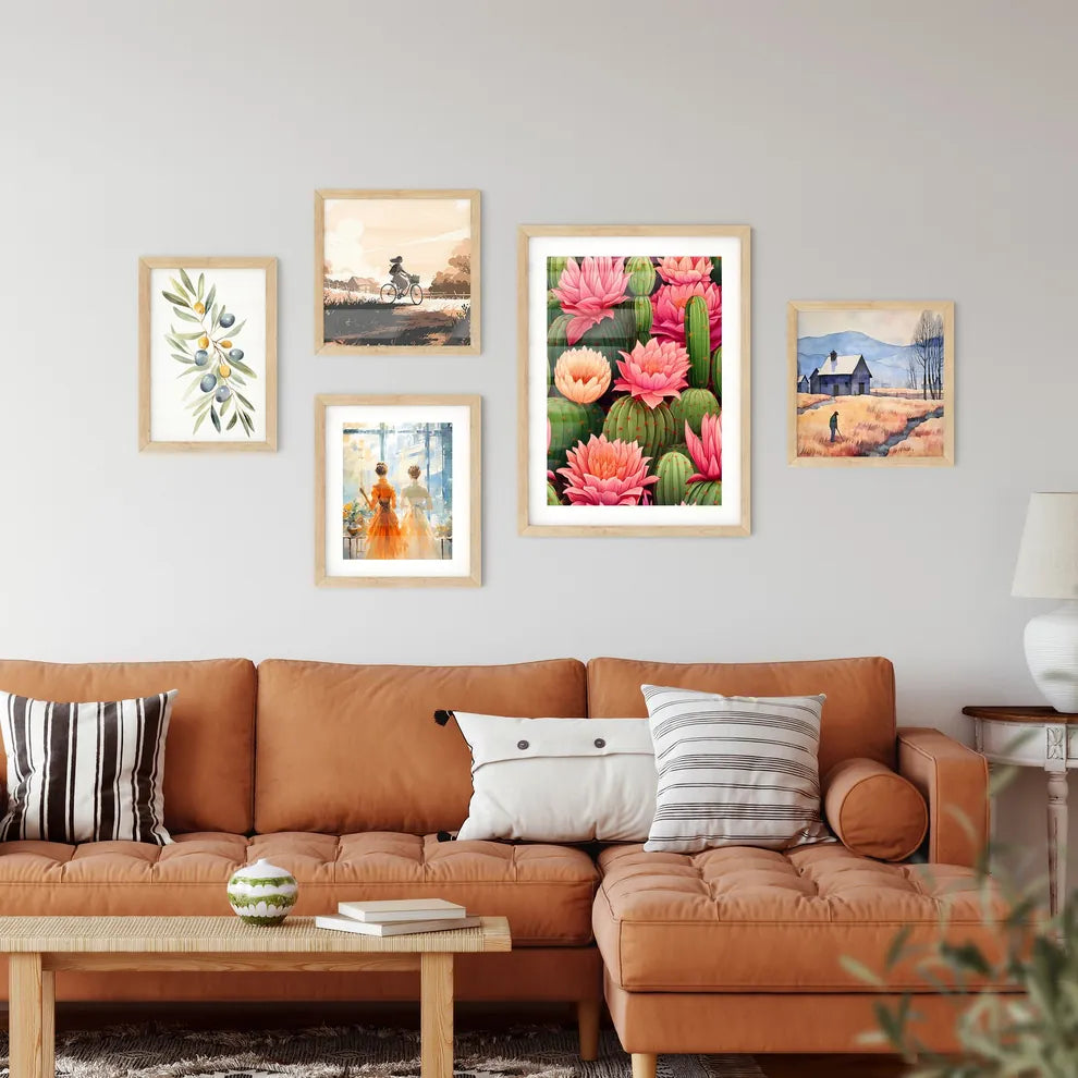 Cactuses Green On Pink Vector Seamless Patte Wall Art