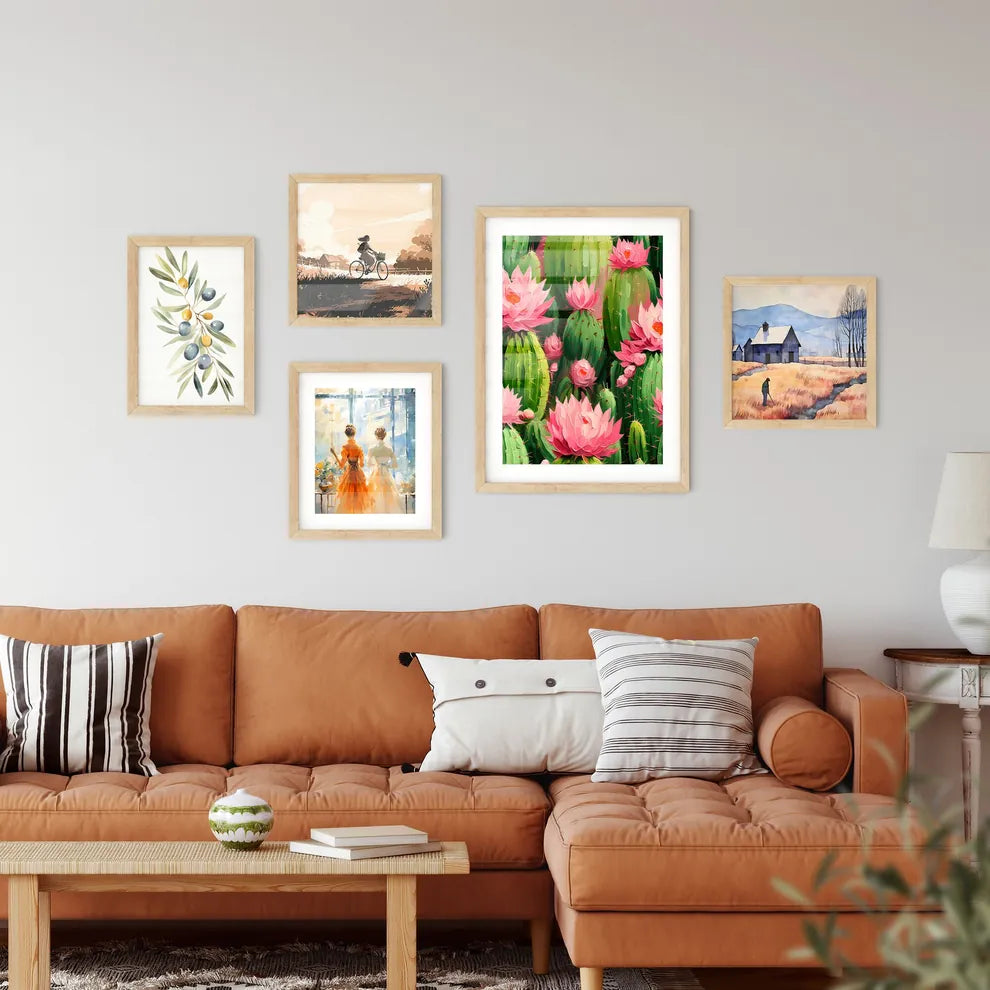 Cactuses Green On Pink Vector Seamless Patte Wall Art