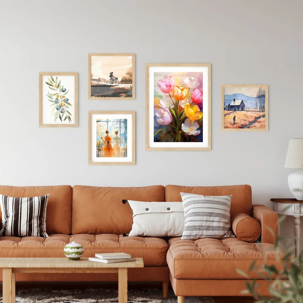Colorful Fresh Spring Tulips Flowers With De Wall Art