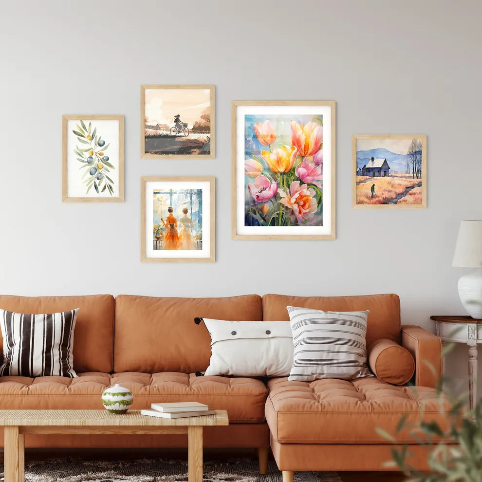 Colorful Fresh Spring Tulips Flowers With De Wall Art
