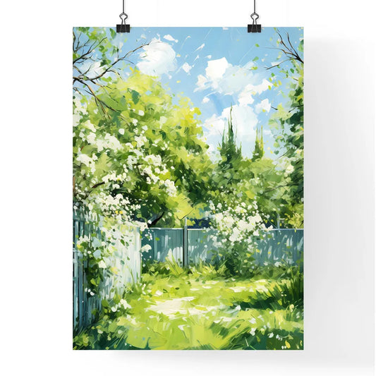 Green Large Fenced Backyard With Lawn Trees Poster