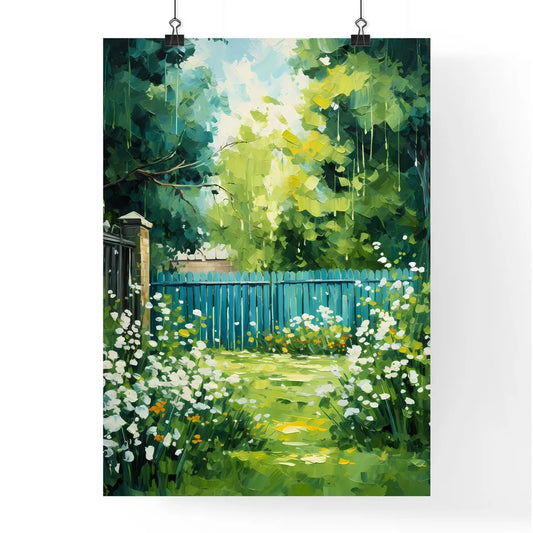 Green Large Fenced Backyard With Lawn Trees Poster