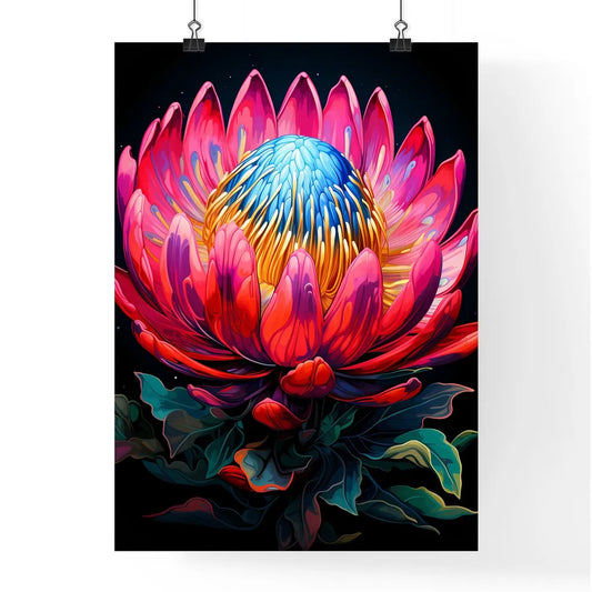 King Protea Isolated On Black Background Cen Poster