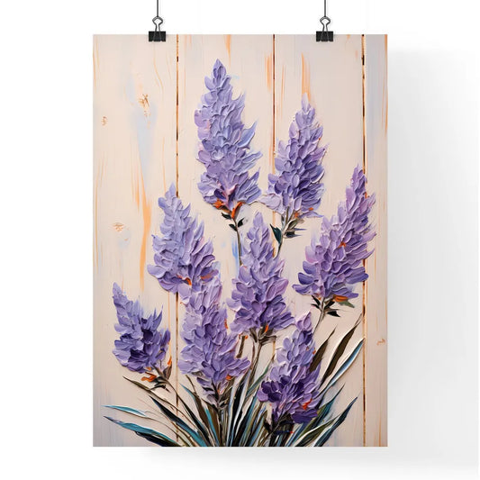 Lavender Flowers Over White Wood Background Poster