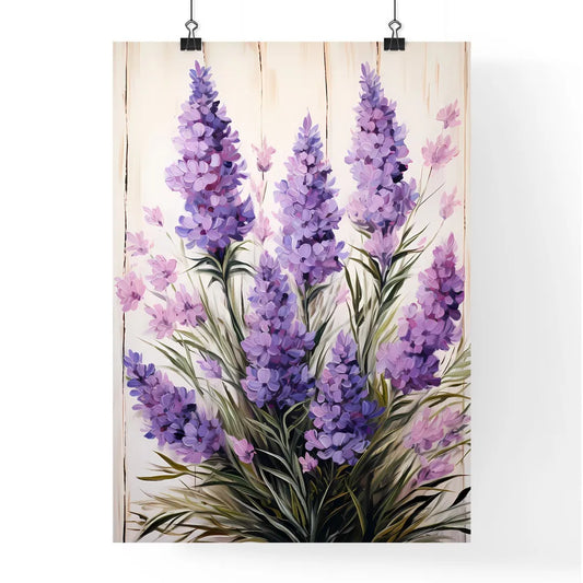 Lavender Flowers Over White Wood Background Poster