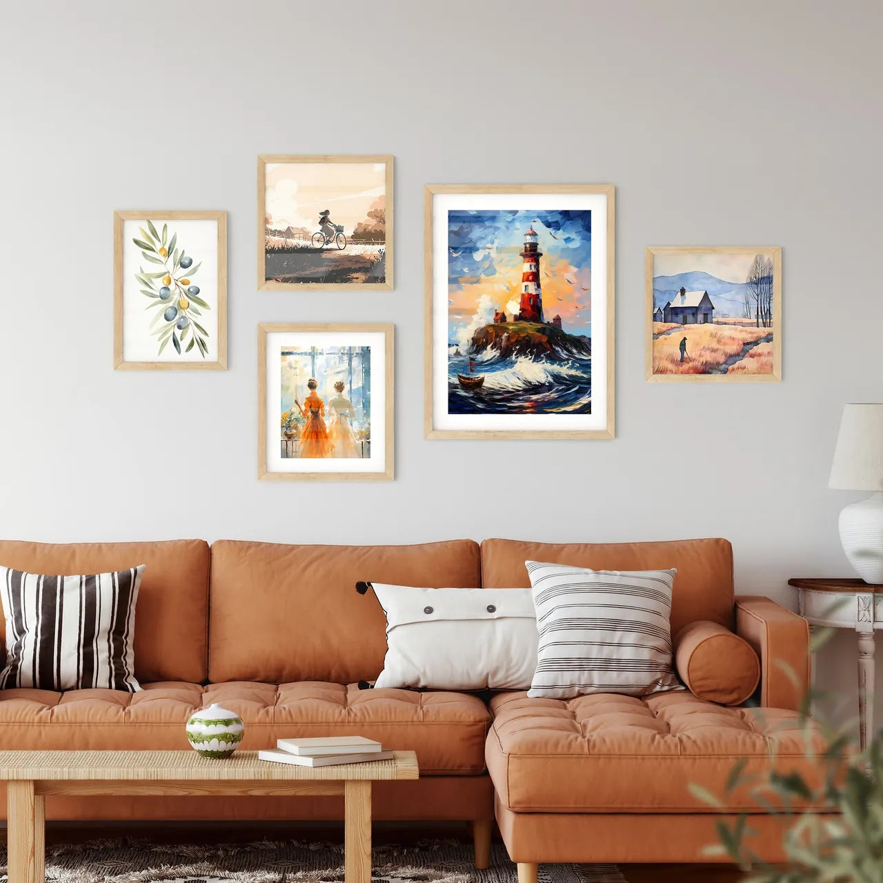 Painting Of Lighthouse Amount The Sea - A Painting Of A Lighthouse On An Island With A Boat In The Ocean Interior Design