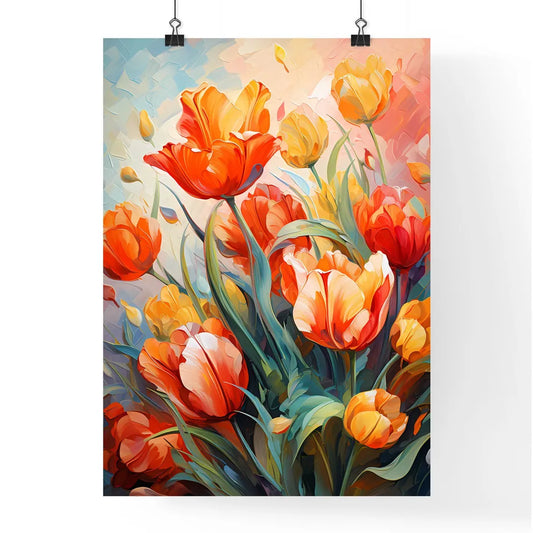 Red Tulips Flowers In The Garden - A Paintin Poster