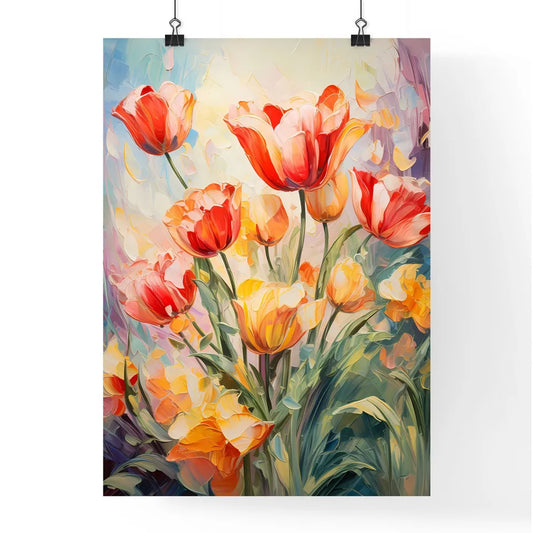 Red Tulips Flowers In The Garden - A Paintin Poster
