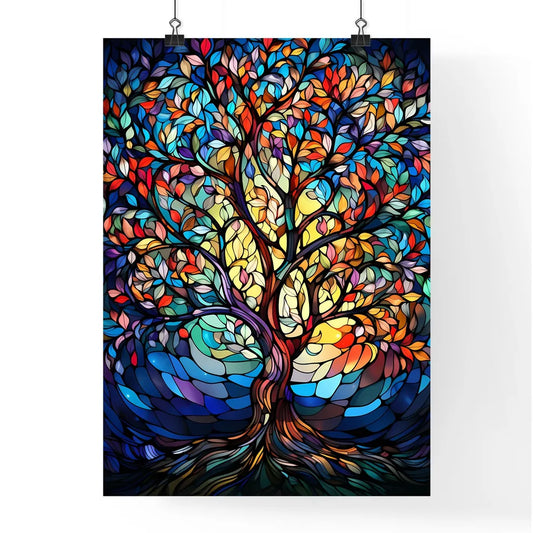 Vibrant Stained Glass Tree - A Stained Gl Poster