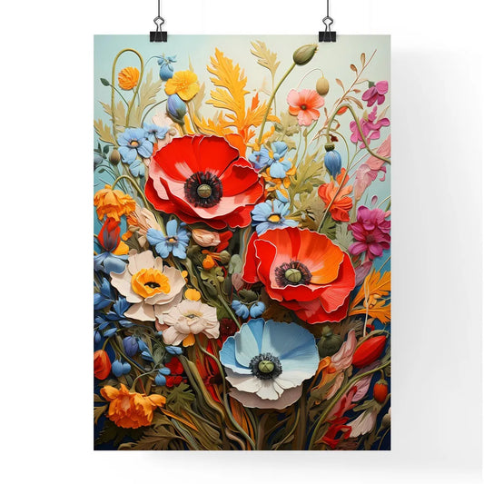 Oil Painting Poppy Dandelion Daisy Flowers I Poster