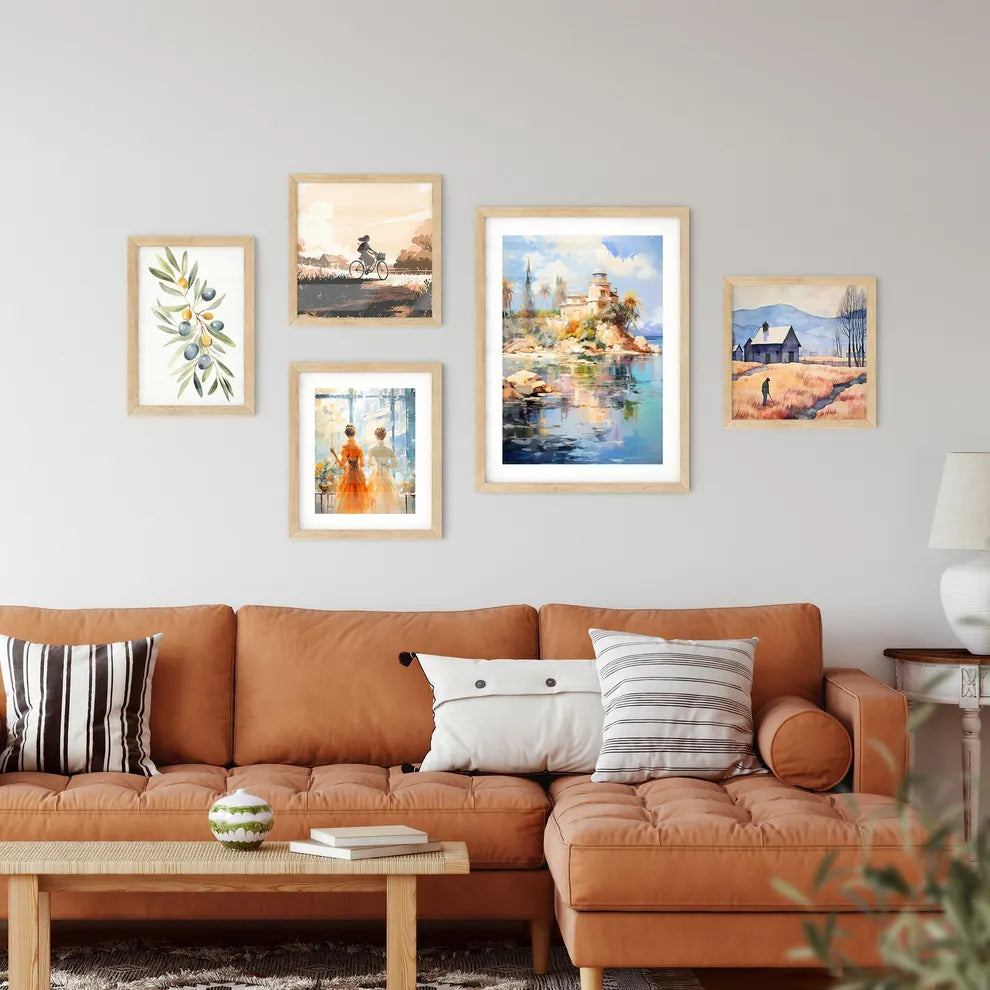 Private Island Surrounded By Sparklings - A Painting Of A Building On An Island Surrounded By Water Interior Design