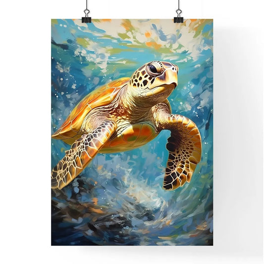 View Of Nice Sea Turtle Flying Down To The Ocean Poster